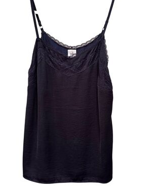 CAbi Navy Lace-Trim Satin-Feel Camisole Neutral Layer Feminine Sz M
